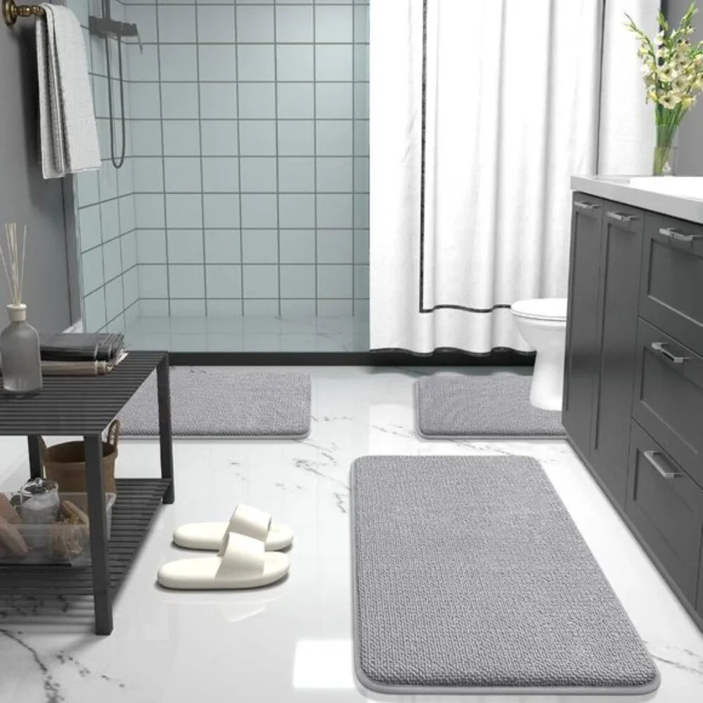 New 30x20 Memory Foam Bath Mat, Soft Absorbent, Non-Slip, Quick Dry, Grey